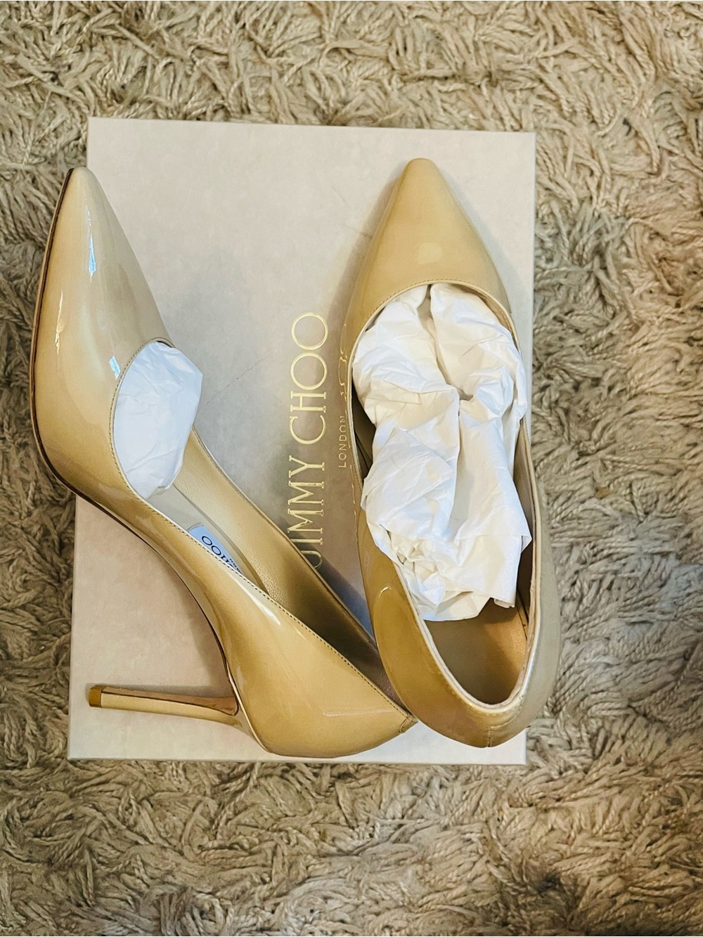 Jimmy Choo Nude Patent Leather Pointed-Toe Stiletto Pumps Romy 85 NWT New NIB 40